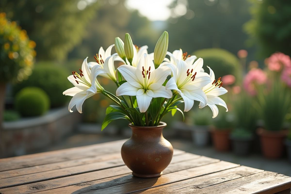 Gros plan sur un bouquet de lys blancs en fleurs