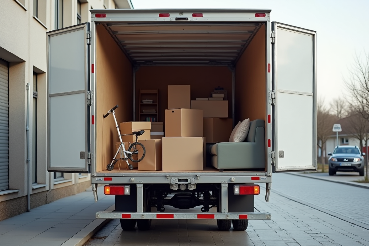 Camion de déménagement avec intérieur rempli d