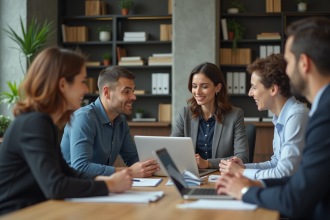 Femme professionnelle en réunion dans un bureau moderne