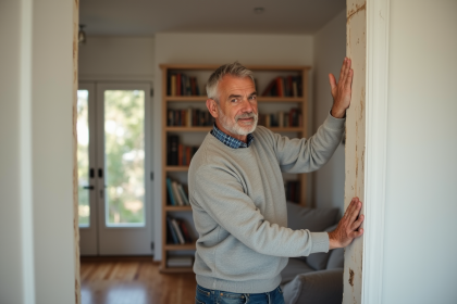 Homme testant l'isolation dans un salon moderne