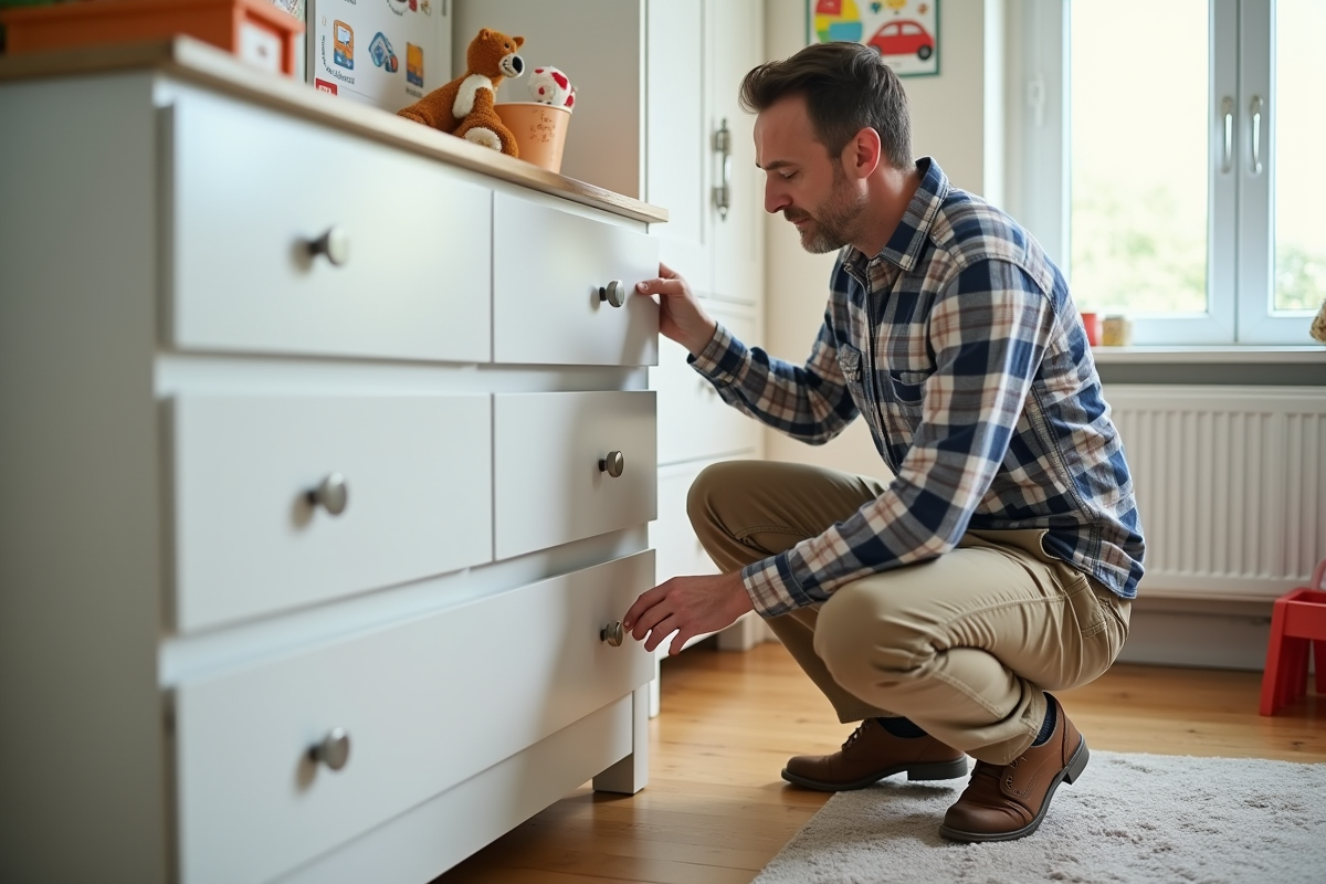 Homme en casual fixe une sangle antitip d