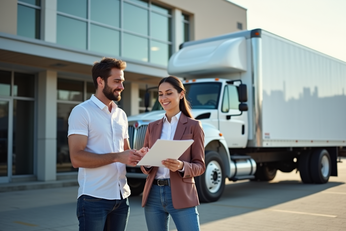 Personne vérifiant un contrat de location de camion moderne