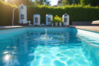 Piscine moderne avec système de filtration visible en action