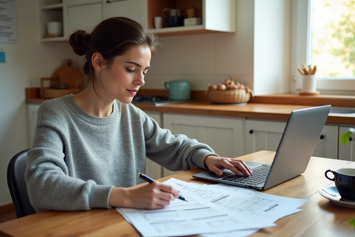 Propriétaire comparant plusieurs devis de rénovation énergétique sur une table avec un ordinateur portable